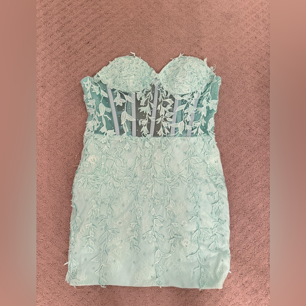 Strapless Lace Dress in mint green